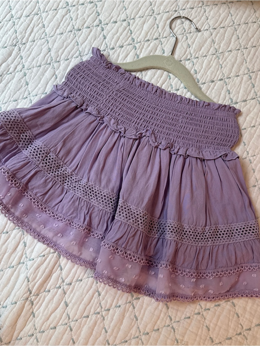 Katie J NYC Lavender Tiered Smocked Mini Skirt